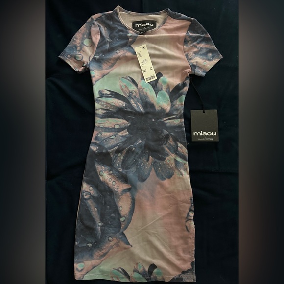 Miaou UO Exclusive Purple Floral Billie Mini Dress Size XS Mesh Semi-Sheer NWT - Picture 6 of 10